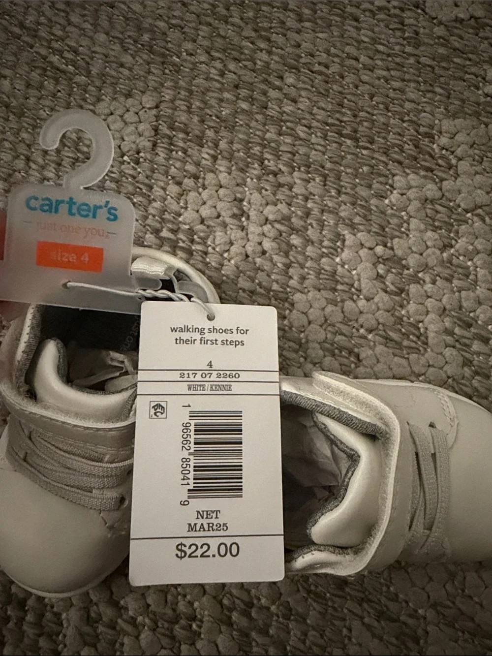 Carter's White Baby Walker Sneakers with Hook-and-Loop Strap